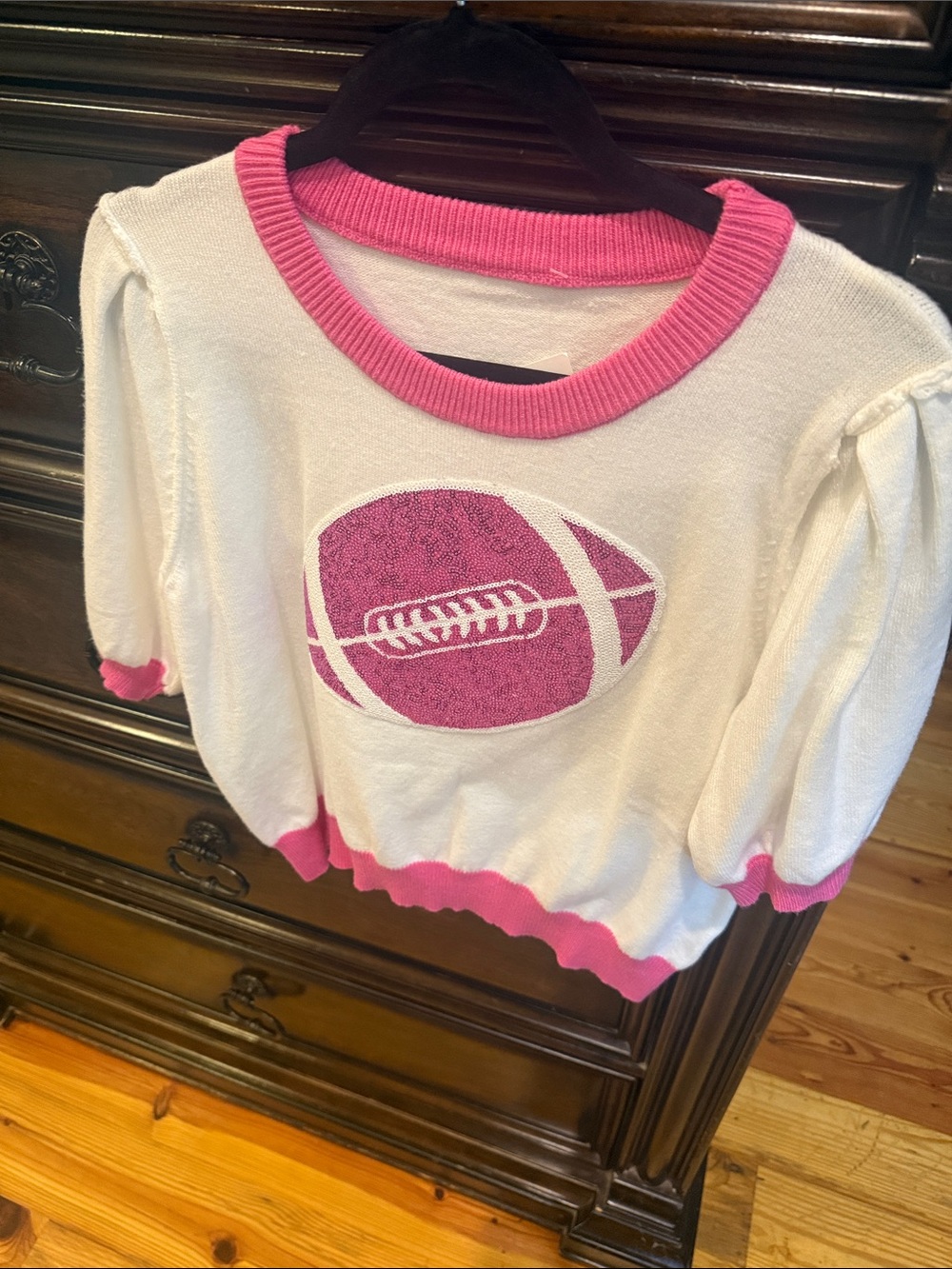 White & Pink Football Graphic Sweater